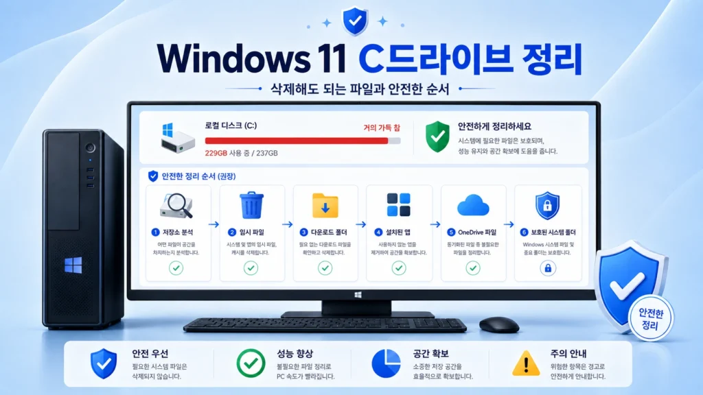 Windows 11 C드라이브 용량을 안전하게 정리하는 순서