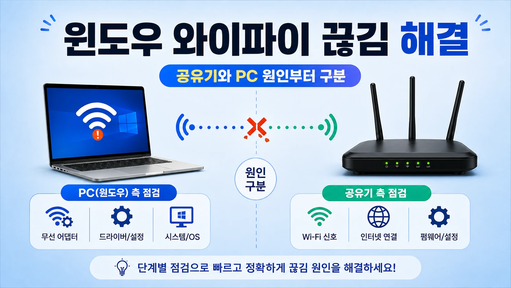 윈도우 와이파이 끊김 해결, 공유기와 PC 원인을 구분하는 순서
