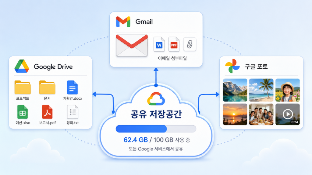 Google Drive Gmail 구글 포토가 저장공간을 함께 사용하는 구조