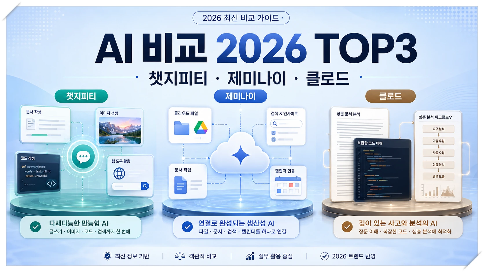 AI 비교 2026 TOP3, 챗지피티·제미나이·클로드 직접 써보니 뭐가 좋았을까