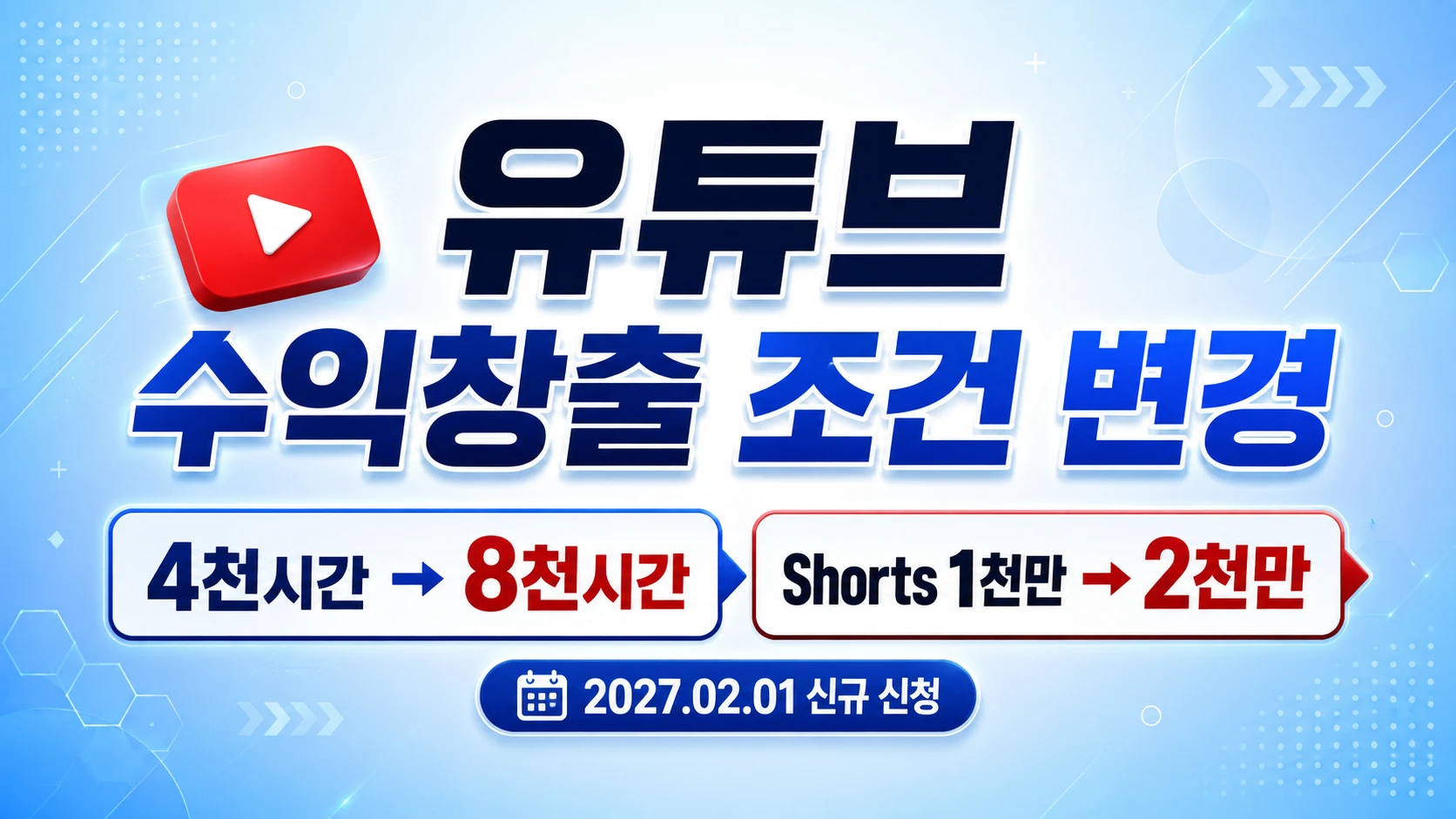 유튜브 수익창출 조건 변경, 4천 시간이 8천 시간으로 늘어난다