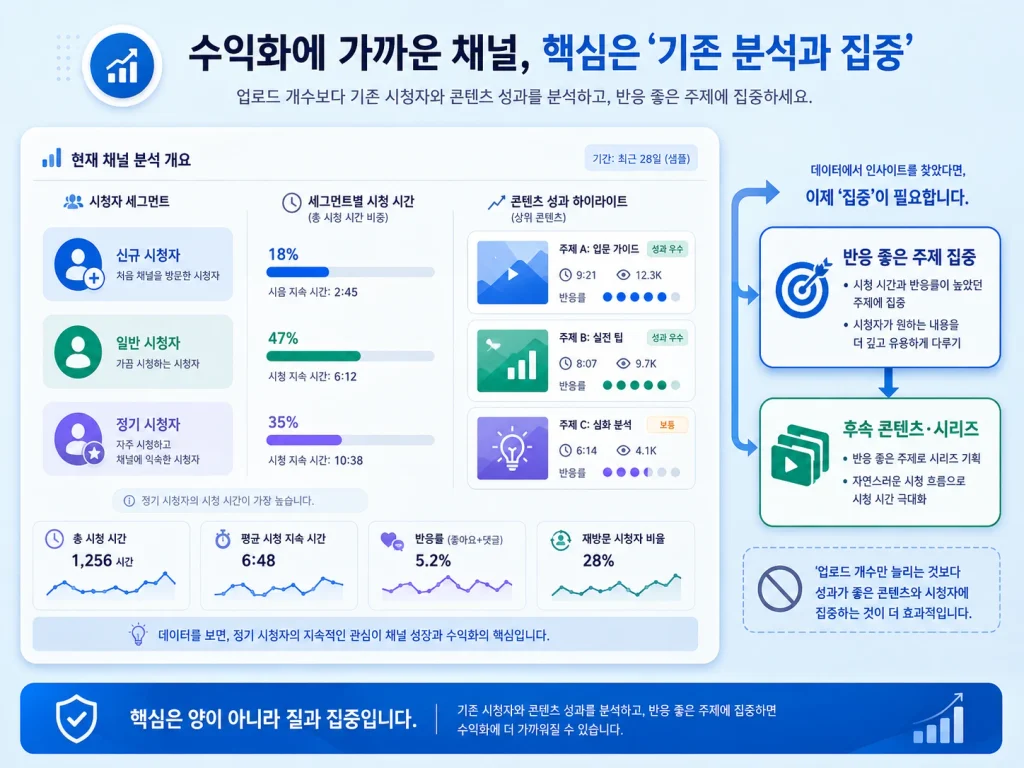 YouTube Studio 시청자층 분석에서 신규 시청자와 일반 시청자, 정기적으로 방문하는 시청자를 확인하는 화면
