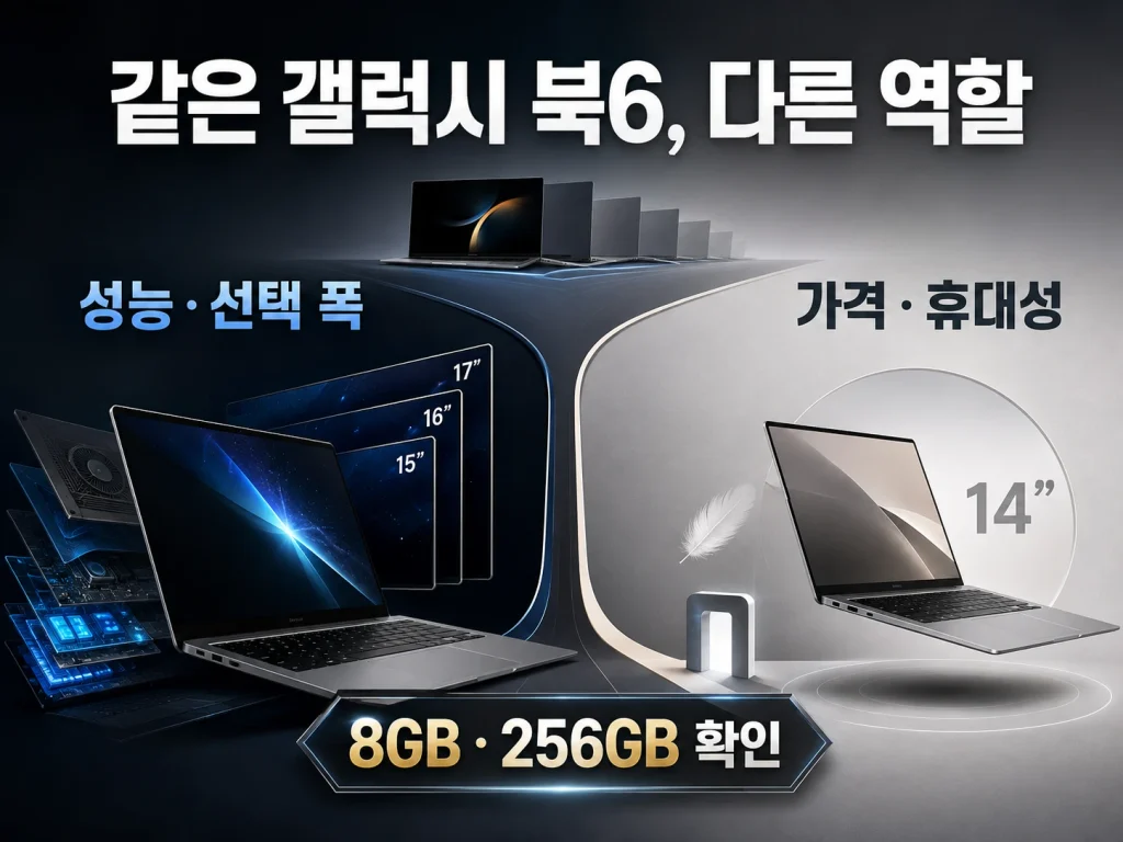 기존 갤럭시 북6과 New 갤럭시 북6의 제품 위치와 주요 사양 차이를 비교한 이미지